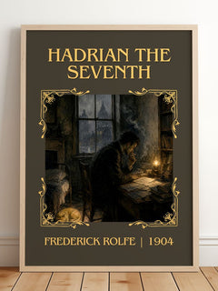 Hadrian the Seventh Classic Book Art Print by Frederick Rolfe – framed print leaning on a wooden floor