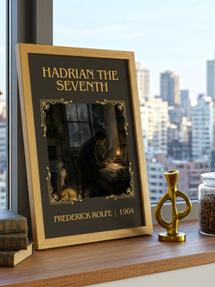 Hadrian the Seventh Classic Book Art Print by Frederick Rolfe – framed print on a city-view windowsill