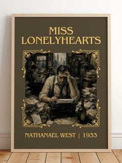 Miss Lonelyhearts Classic Book Art Print by Nathanael West – framed print leaning on a wooden floor