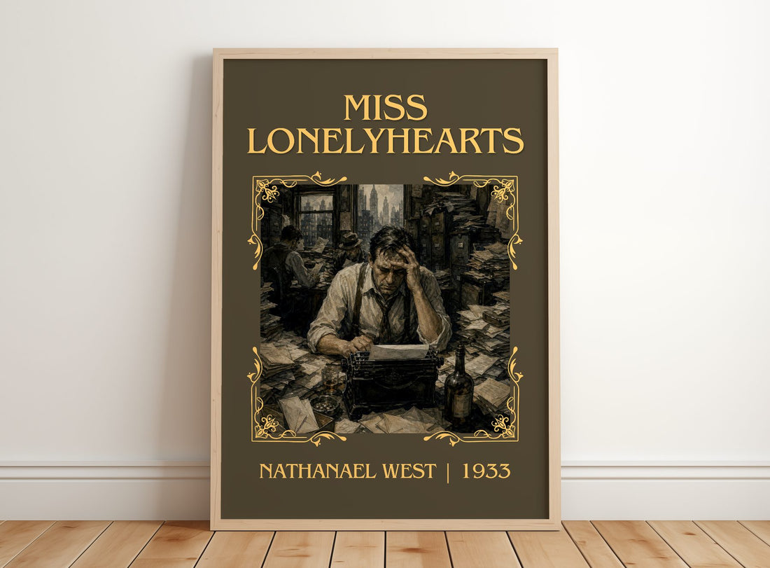 Miss Lonelyhearts Classic Book Art Print by Nathanael West – framed print leaning on a wooden floor