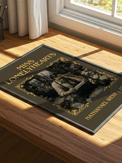 Miss Lonelyhearts Classic Book Art Print by Nathanael West – print on a sunlit desk