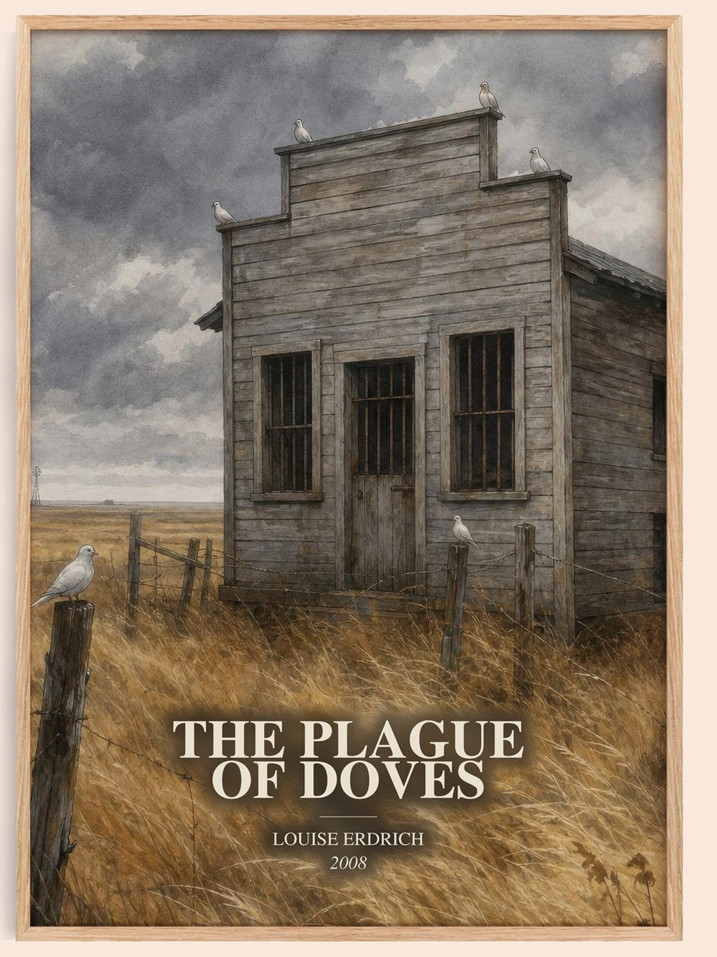 The Plague Of Doves watercolour book poster by Louise Erdrich – framed literary art print