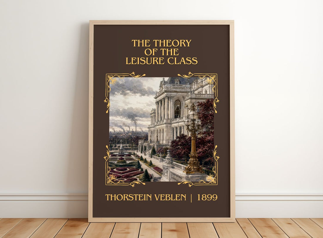Theory of the Leisure Class Classic Book Art Print by Thorstein Veblen – framed print leaning on a wooden floor
