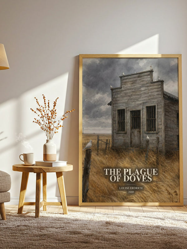 The Plague Of Doves watercolour print in frame leaning in hallway – literary fiction wall art