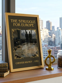 The Struggle for Europe Classic Book Art Print by Chester Wilmot – framed print on a city-view windowsill