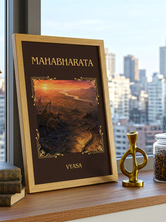 Mahabharata Classic Book Art Print by Vyasa – framed print on a city-view windowsill