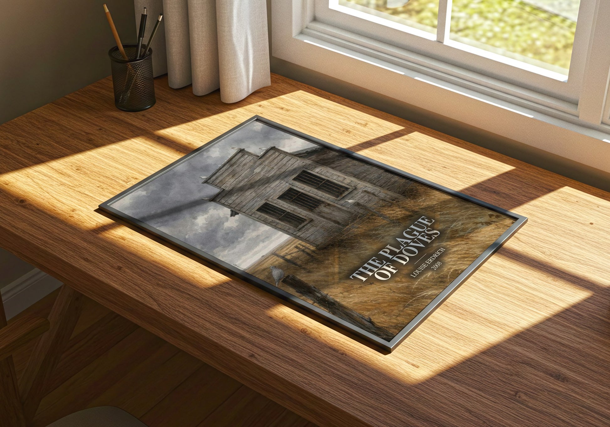The Plague Of Doves watercolour book poster framed on wall – literary fiction wall art