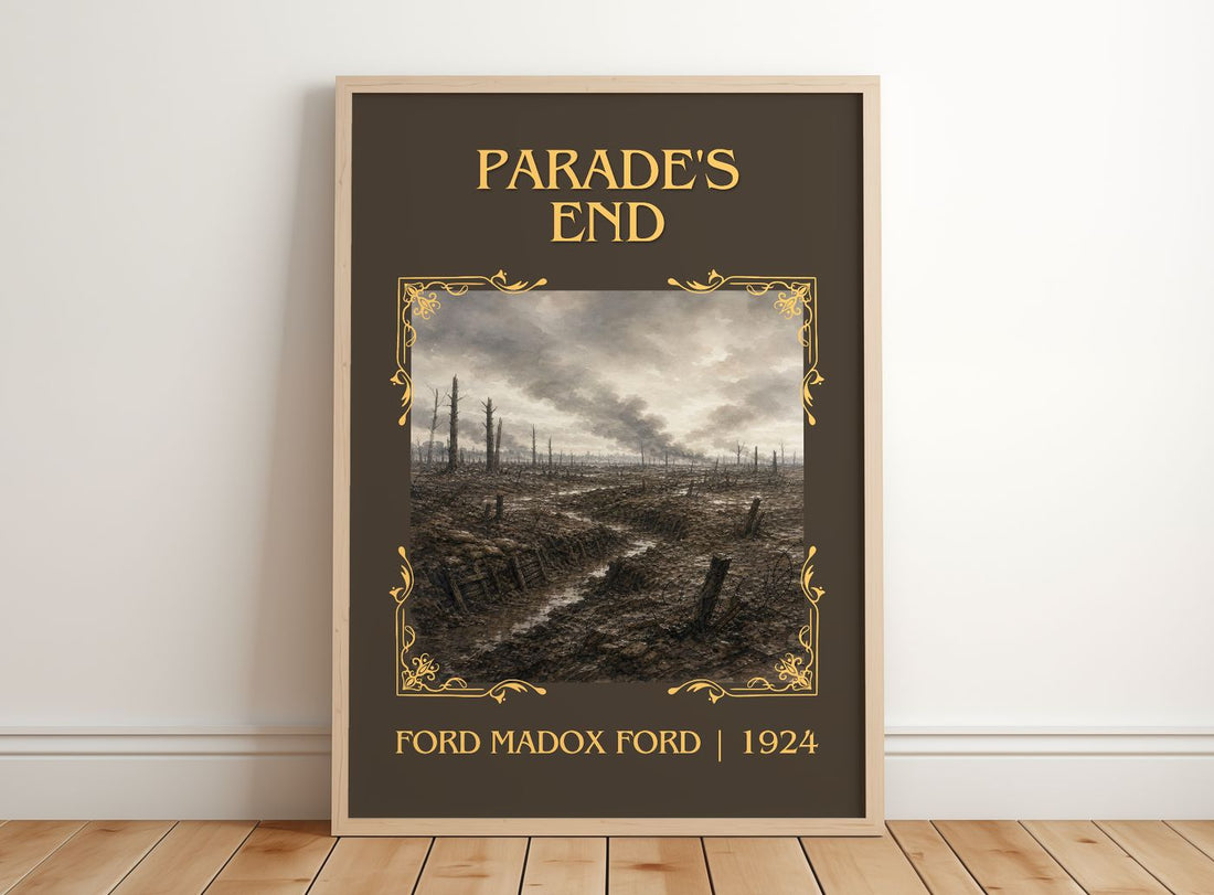 Parade's End Classic Book Art Print by Ford Madox Ford – framed print leaning on a wooden floor