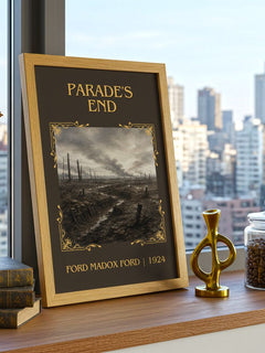 Parade's End Classic Book Art Print by Ford Madox Ford – framed print on a city-view windowsill