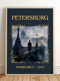 Petersburg Classic Book Art Print by Andrei Bely – framed print leaning on a wooden floor
