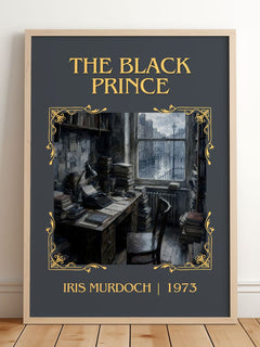The Black Prince Classic Book Art Print by Iris Murdoch – framed print leaning on a wooden floor