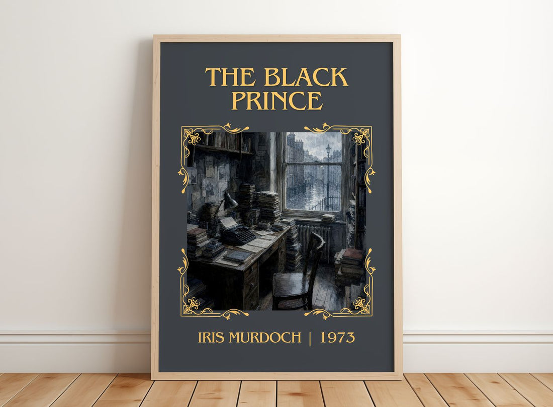 The Black Prince Classic Book Art Print by Iris Murdoch – framed print leaning on a wooden floor