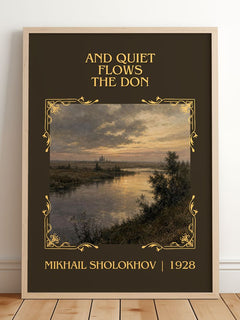 And Quiet Flows The Don Classic Book Art Print by Mikhail Sholokhov – framed print leaning on a wooden floor