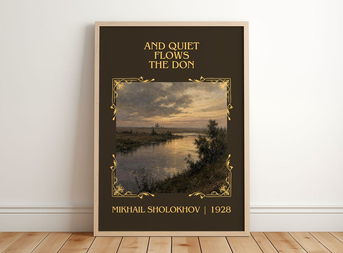 And Quiet Flows The Don Classic Book Art Print by Mikhail Sholokhov – framed print leaning on a wooden floor