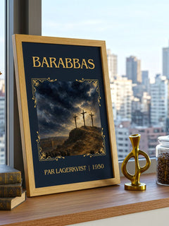 Barabbas Classic Book Art Print by Par Lagerkvist – framed print on a city-view windowsill