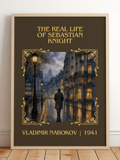 Real Life of Sebastian Knight Classic Book Art Print by V. Nabokov – framed print leaning on a wooden floor