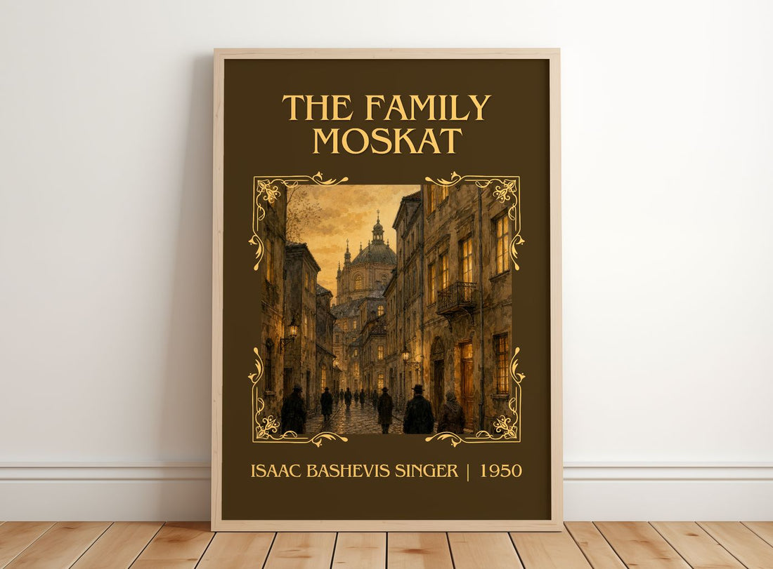 The Family Moskat Classic Book Art Print by Isaac Bashevis Singer – framed print leaning on a wooden floor