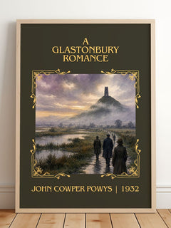 A Glastonbury Romance Classic Book Art Print by John Cowper Powys – framed print leaning on a wooden floor