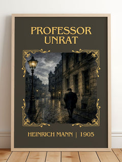 Professor Unrat Classic Book Art Print by Heinrich Mann – framed print leaning on a wooden floor