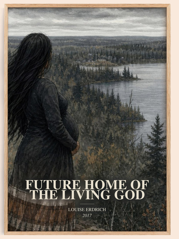 Future Home Of The Living God watercolour book poster by Louise Erdrich – framed literary art print