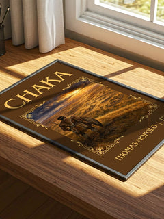 Chaka Classic Book Art Print by Thomas Mofolo – print on a sunlit desk