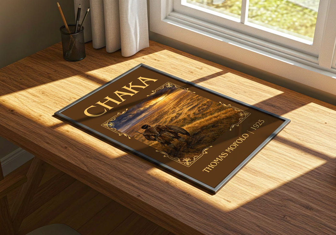Chaka Classic Book Art Print by Thomas Mofolo – print on a sunlit desk