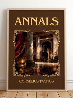 Annals Classic Book Art Print by Cornelius Tacitus – framed print leaning on a wooden floor