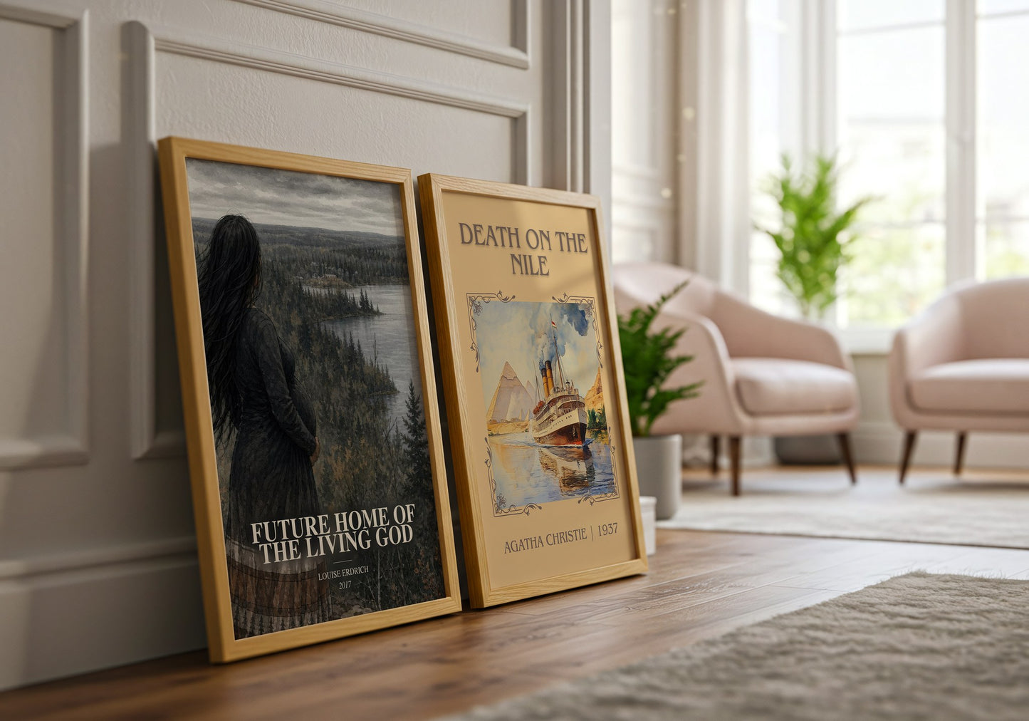 Future Home Of The Living God watercolour print framed by window – literary home decor