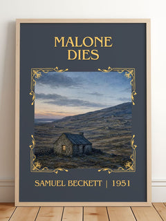 Malone Dies Classic Book Art Print by Samuel Beckett – framed print leaning on a wooden floor