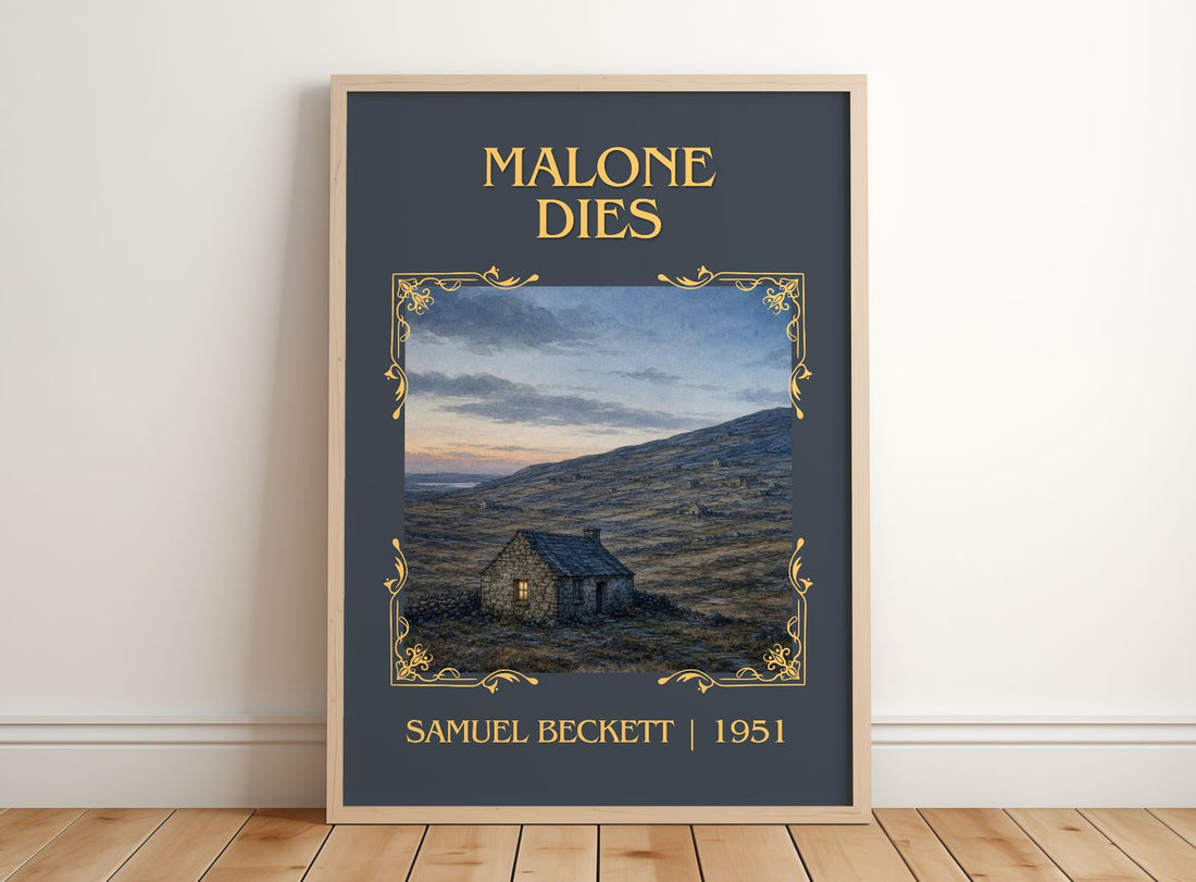 Malone Dies Classic Book Art Print by Samuel Beckett – framed print leaning on a wooden floor