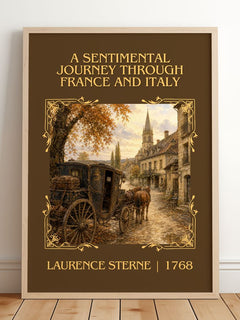 A Sentimental Journey Through France and Italy Classic Book Art Print by Laurence Sterne – framed print leaning on a wooden floor