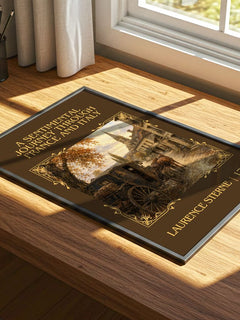 A Sentimental Journey Through France and Italy Classic Book Art Print by Laurence Sterne – print on a sunlit desk