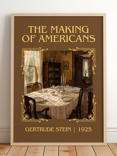 The Making of Americans Classic Book Art Print by Gertrude Stein – framed print leaning on a wooden floor