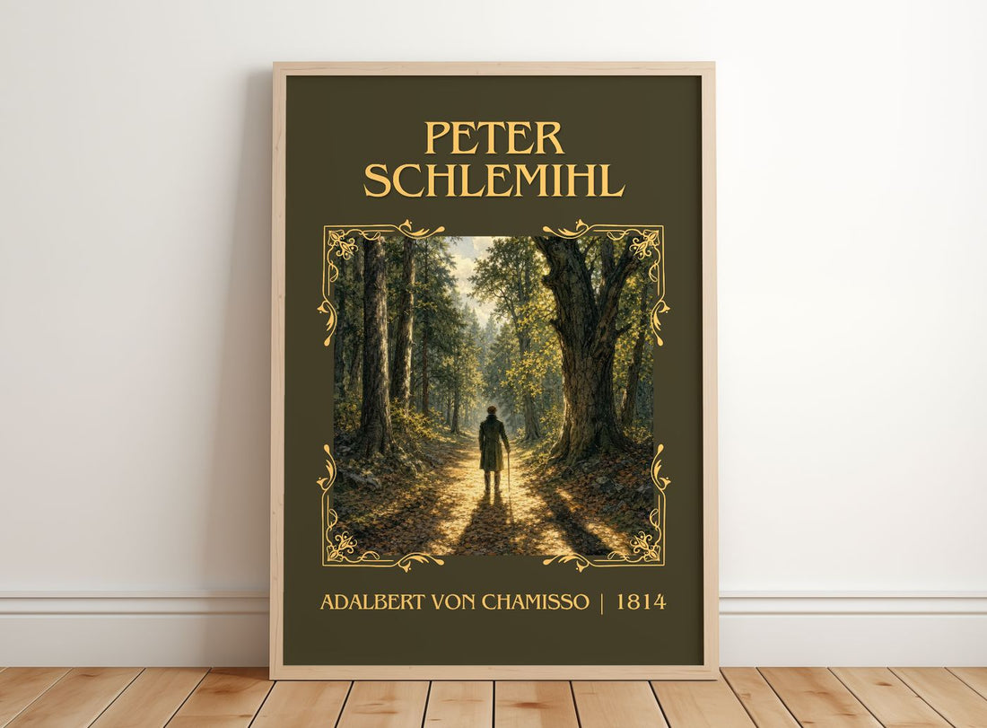 Peter Schlemihl Classic Book Art Print by Adalbert von Chamisso – framed print leaning on a wooden floor
