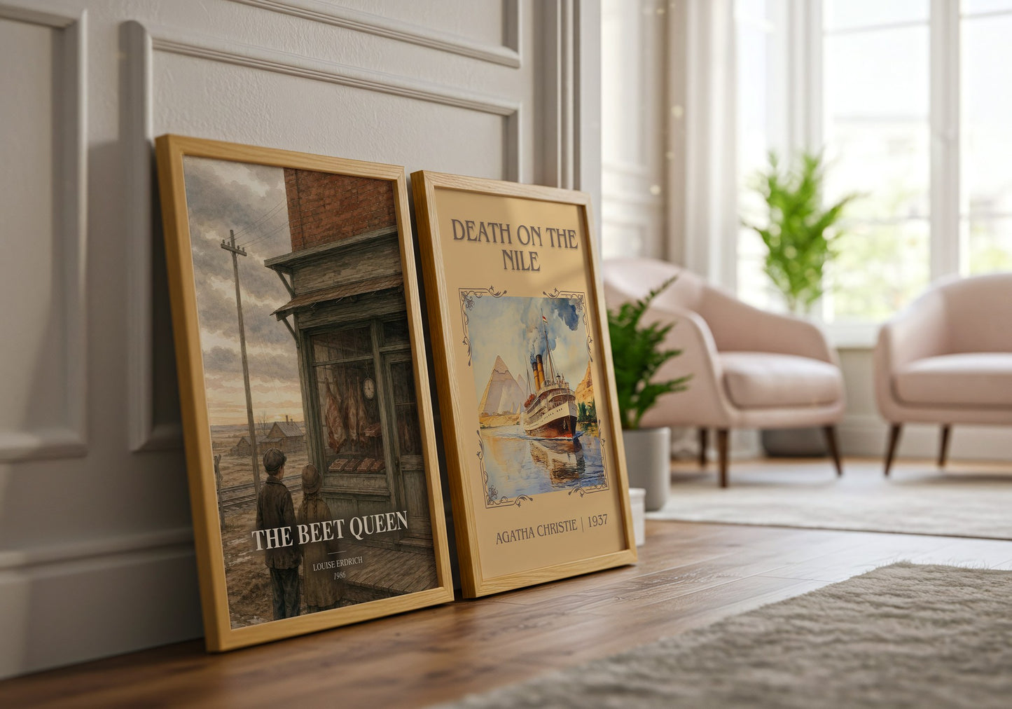 The Beet Queen watercolour print framed by window – literary home decor