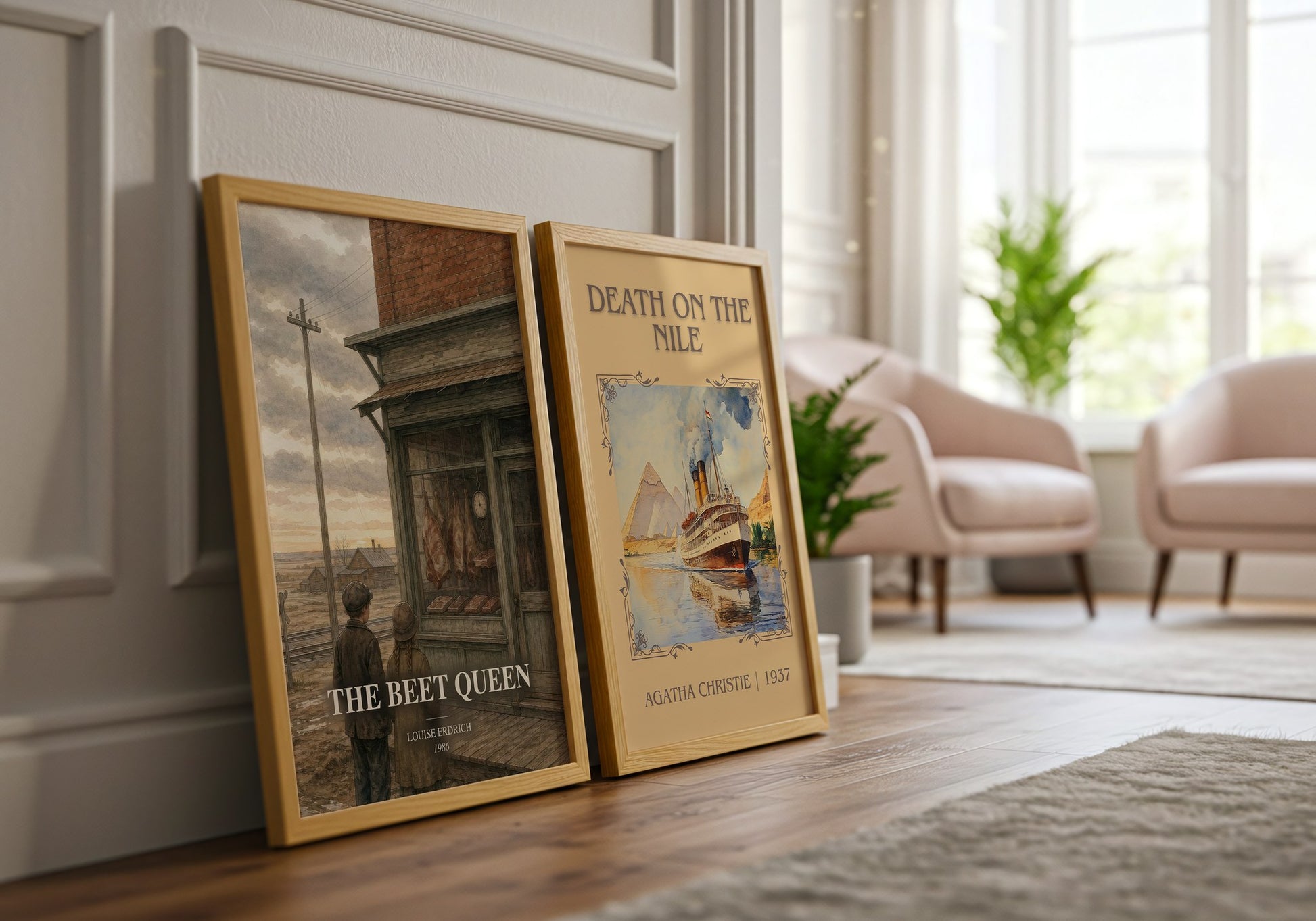 The Beet Queen watercolour print framed by window – literary home decor