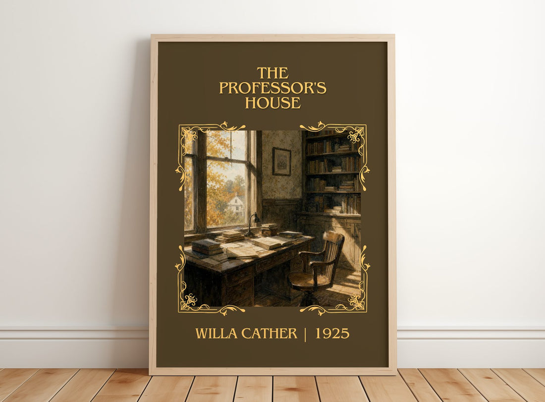 The Professor's House Classic Book Art Print by Willa Cather – framed print leaning on a wooden floor