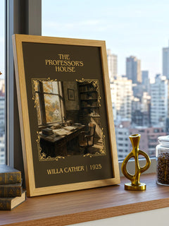 The Professor's House Classic Book Art Print by Willa Cather – framed print on a city-view windowsill