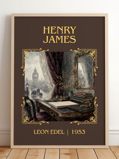 Henry James Classic Book Art Print by Leon Edel – framed print leaning on a wooden floor