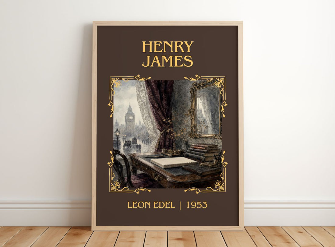 Henry James Classic Book Art Print by Leon Edel – framed print leaning on a wooden floor