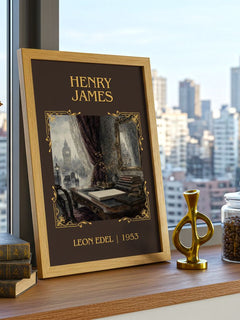 Henry James Classic Book Art Print by Leon Edel – framed print on a city-view windowsill
