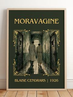 Moravagine Classic Book Art Print by Blaise Cendrars – framed print leaning on a wooden floor
