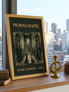 Moravagine Classic Book Art Print by Blaise Cendrars – framed print on a city-view windowsill