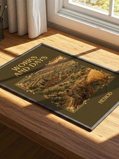 Works and Days Classic Book Art Print by Hesiod – print on a sunlit desk