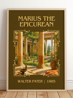 Marius the Epicurean Classic Book Art Print by Walter Pater – framed print leaning on a wooden floor