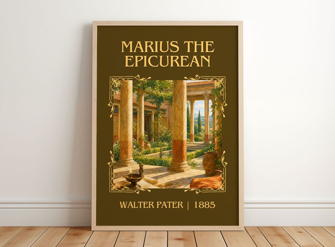 Marius the Epicurean Classic Book Art Print by Walter Pater – framed print leaning on a wooden floor