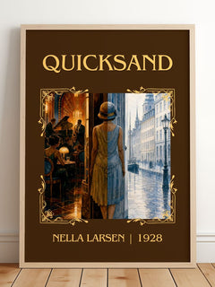 Quicksand Classic Book Art Print by Nella Larsen – framed print leaning on a wooden floor