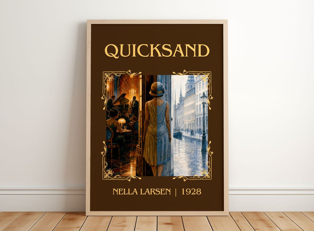 Quicksand Classic Book Art Print by Nella Larsen – framed print leaning on a wooden floor