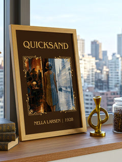 Quicksand Classic Book Art Print by Nella Larsen – framed print on a city-view windowsill