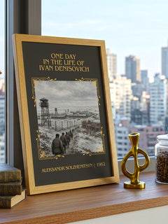 One Day in the Life of Ivan Denisovich Classic Book Art Print by Aleksandr Solzhenitsyn – framed print on a city-view windowsill